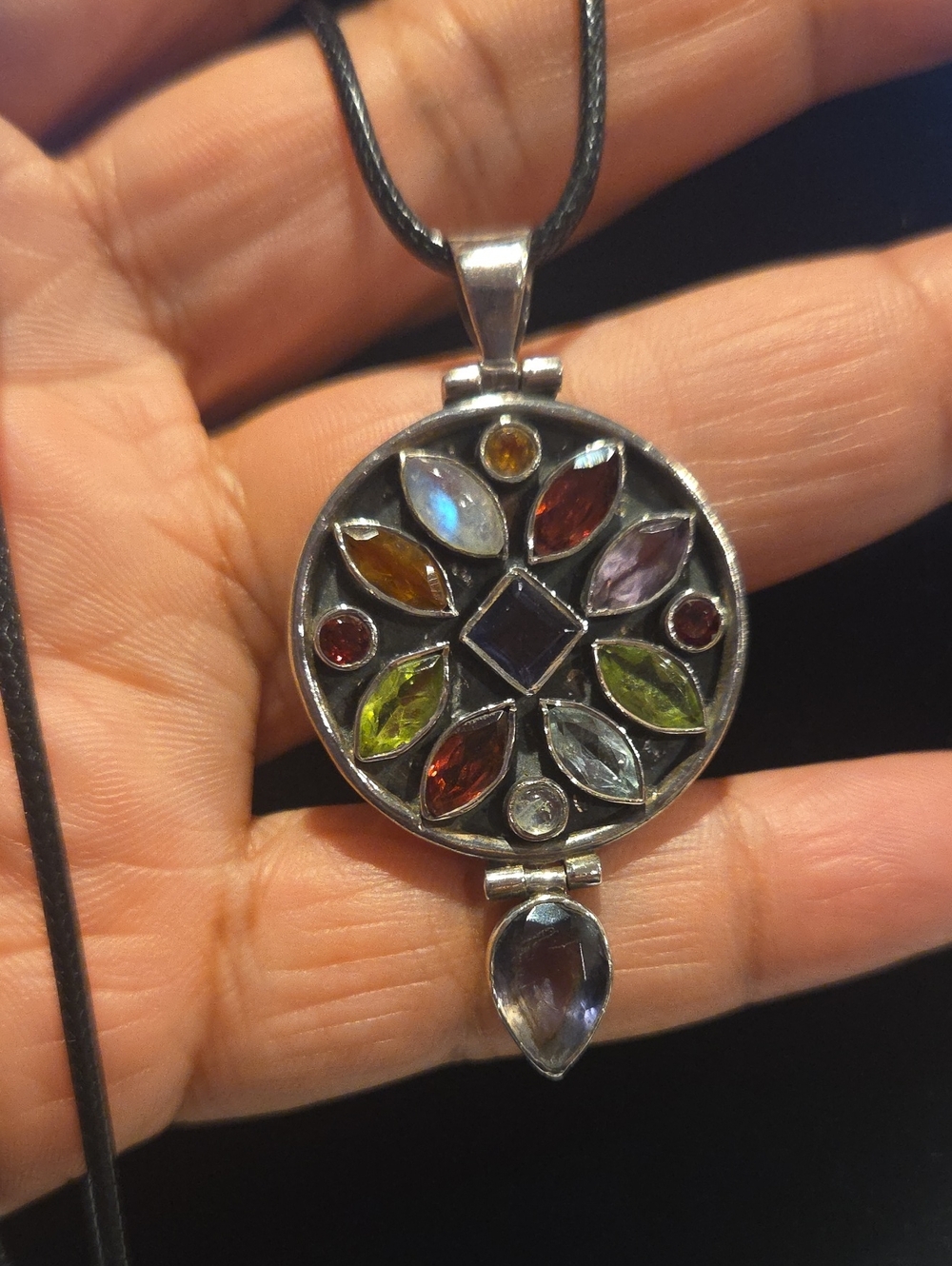 Multicolor Gemstone Sterling Silver Pendant Necklace